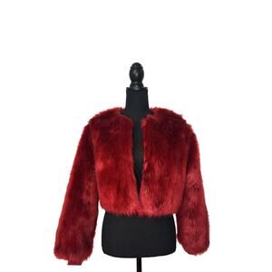 Vintage Y2K Red Faux Fur Coat | Size S